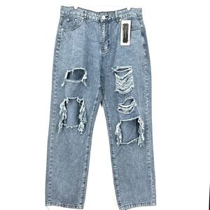 NWT Blush Mark Women's Ripped High Rise Tapered Leg Camille Blue Jeans Size XL